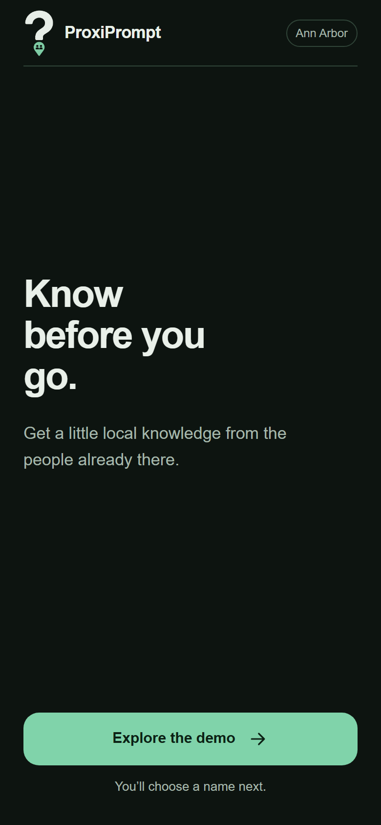 Actual ProxiPrompt mobile welcome screen